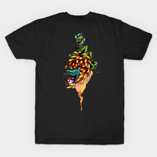 Amazing snake with skull and flowers T-Shirt